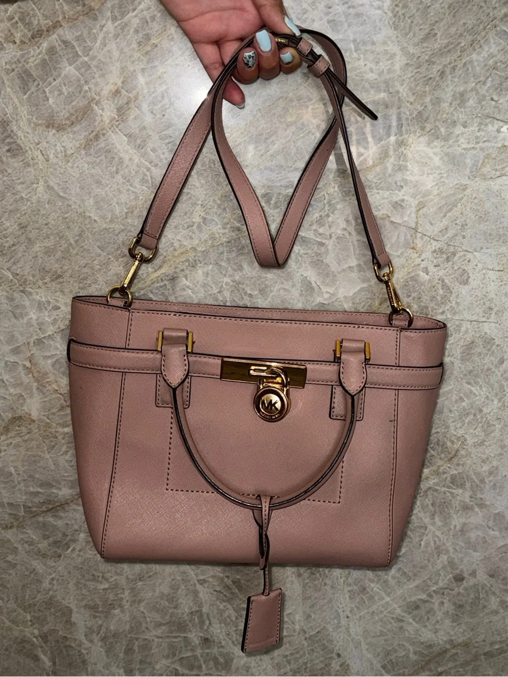 Michael Kors Pink Leather Satchel with Gold Hardware